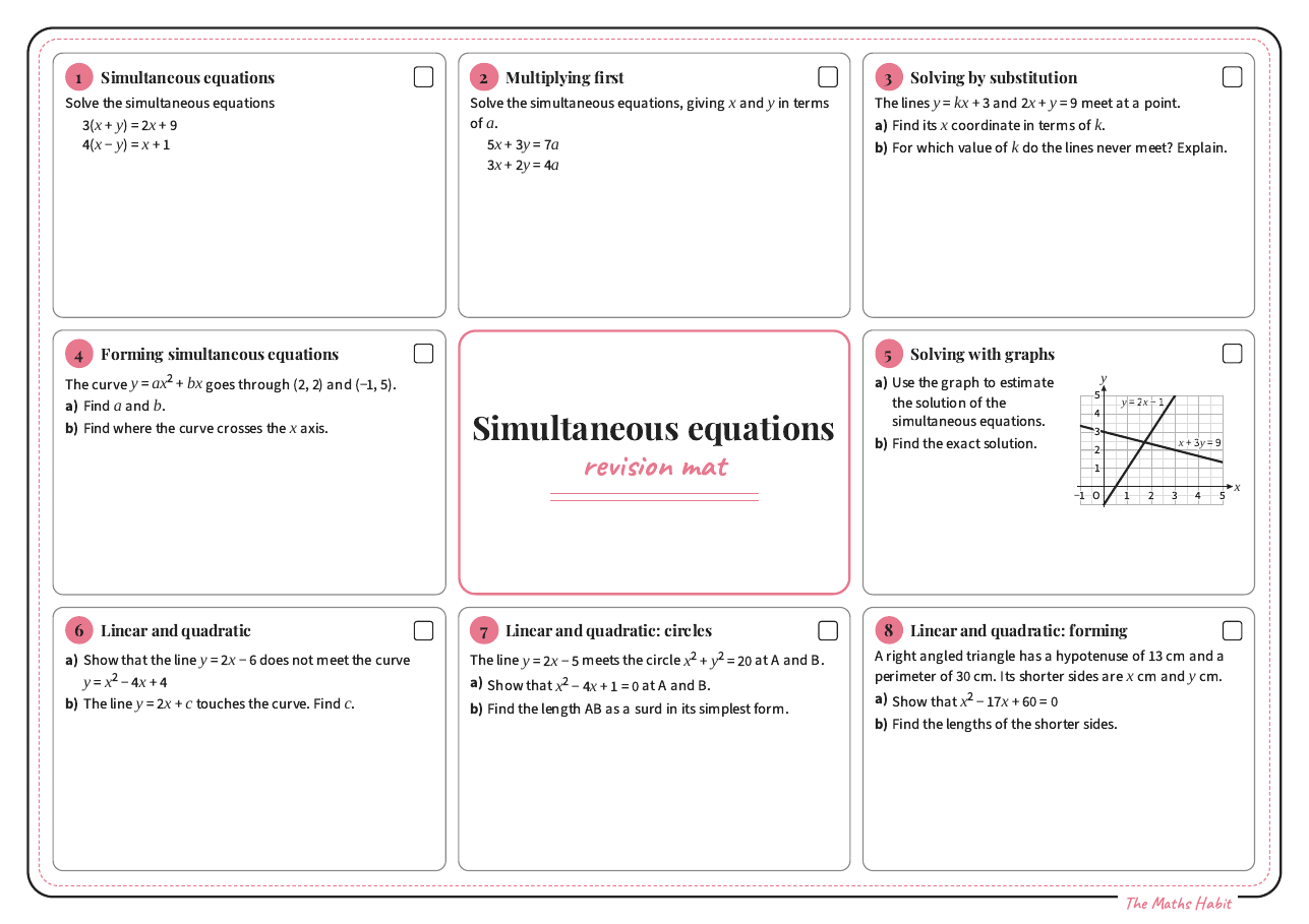 Revision mat: simultaneous equations, Extend, first page