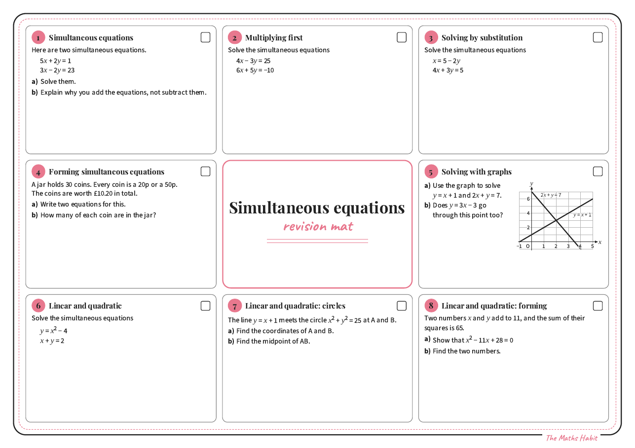 Revision mat: simultaneous equations, Stretch, first page