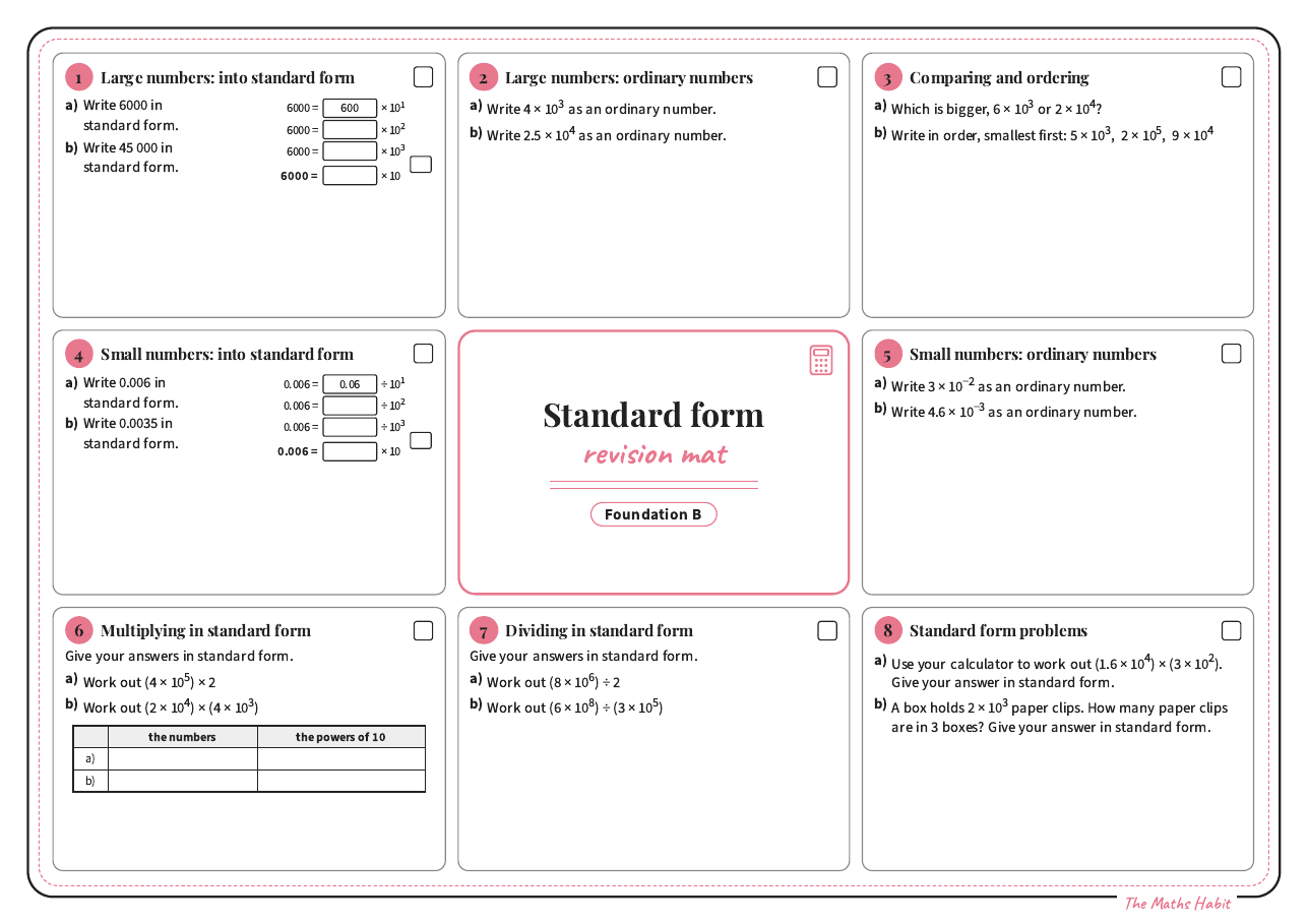 Revision mat: standard form, Foundation B, first page