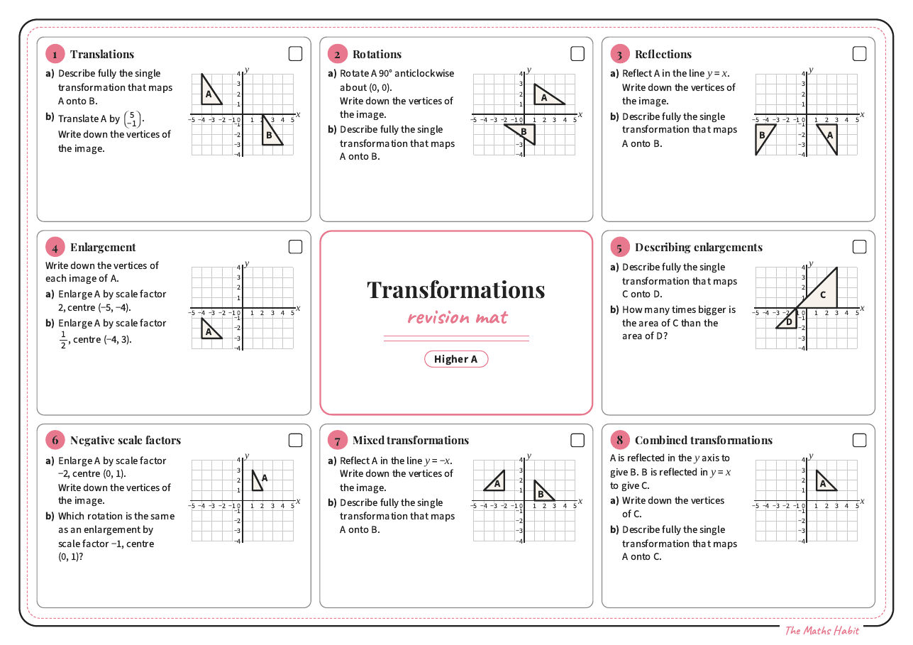 Revision mat: transformations, Higher A, first page
