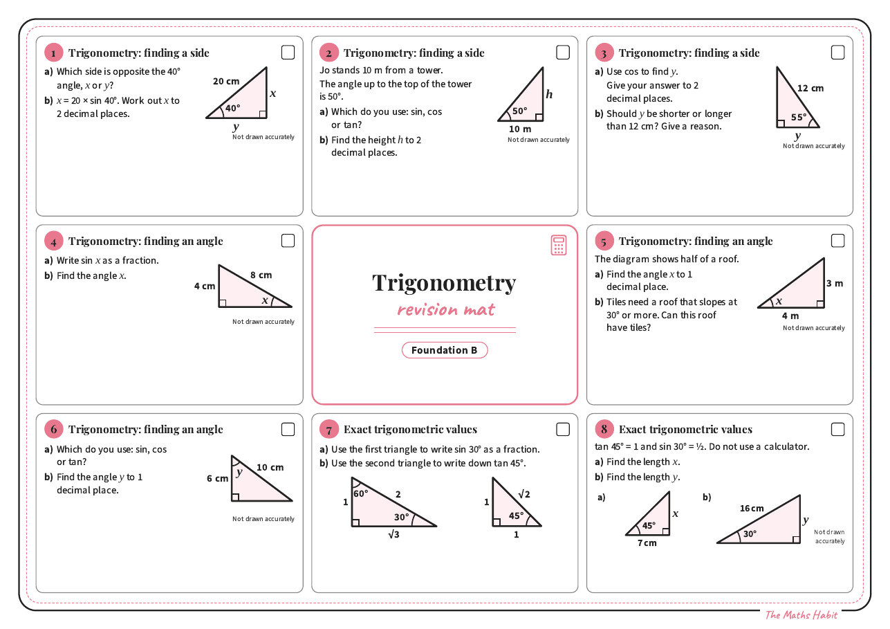 Revision mat: trigonometry, Foundation B, first page