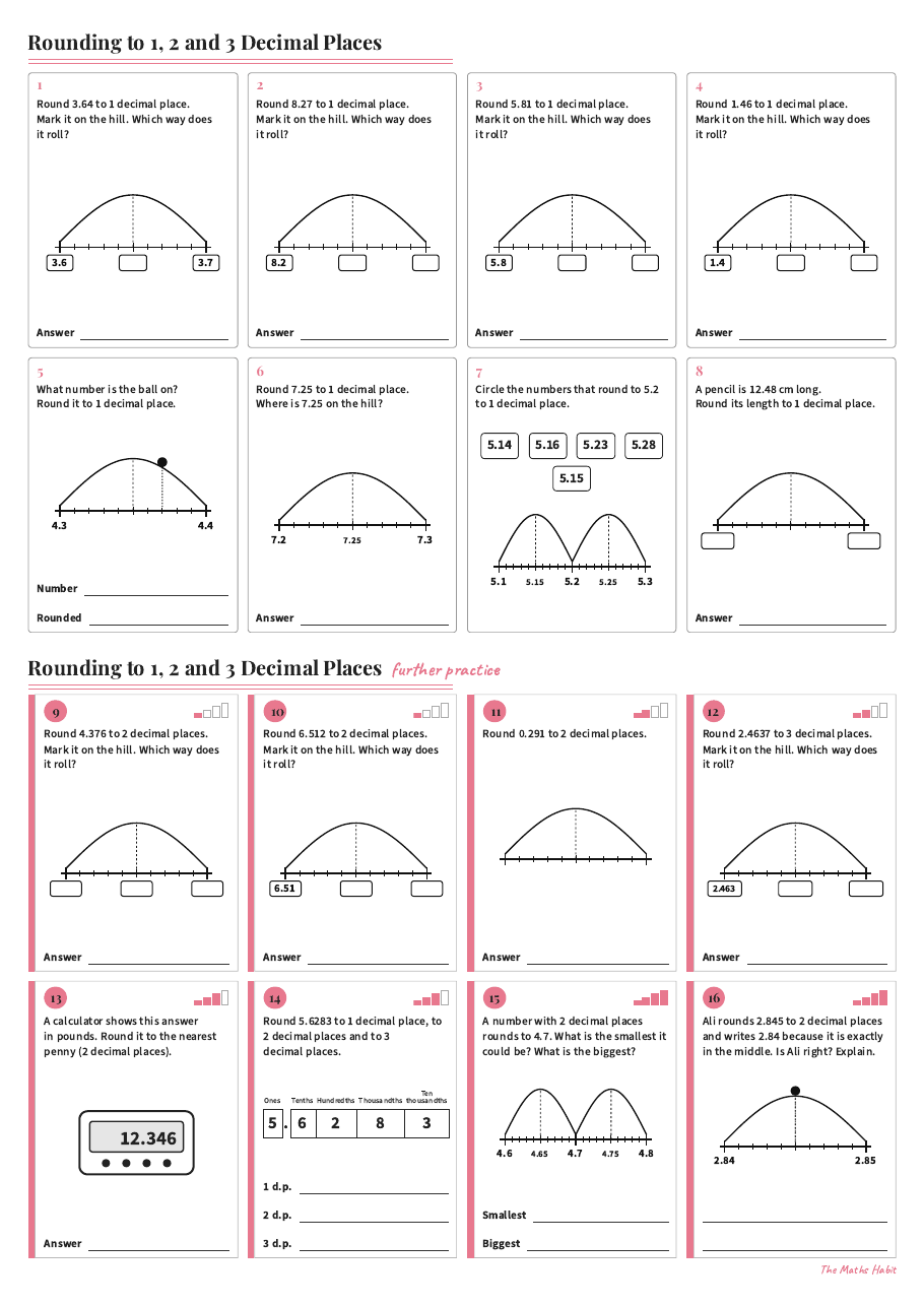 Rounding to 1, 2 and 3 decimal places, first page