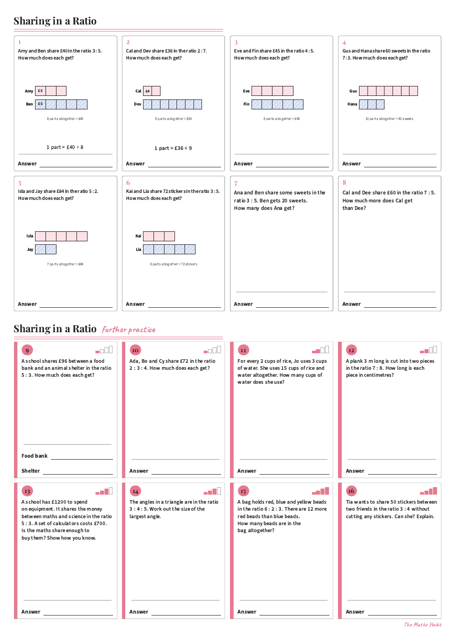 Sharing in a ratio, first page