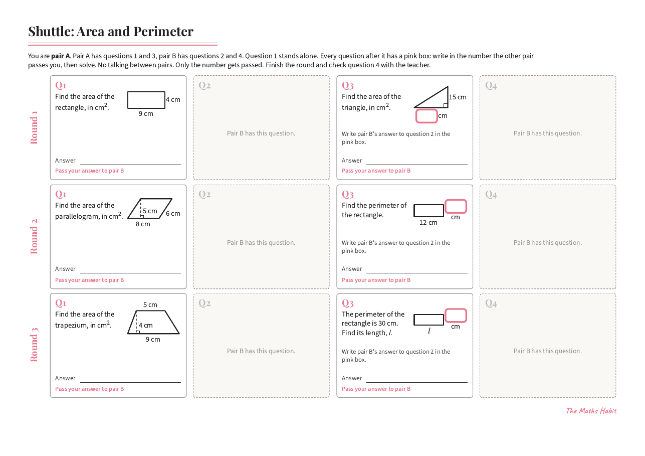 Shuttle: area and perimeter, first page