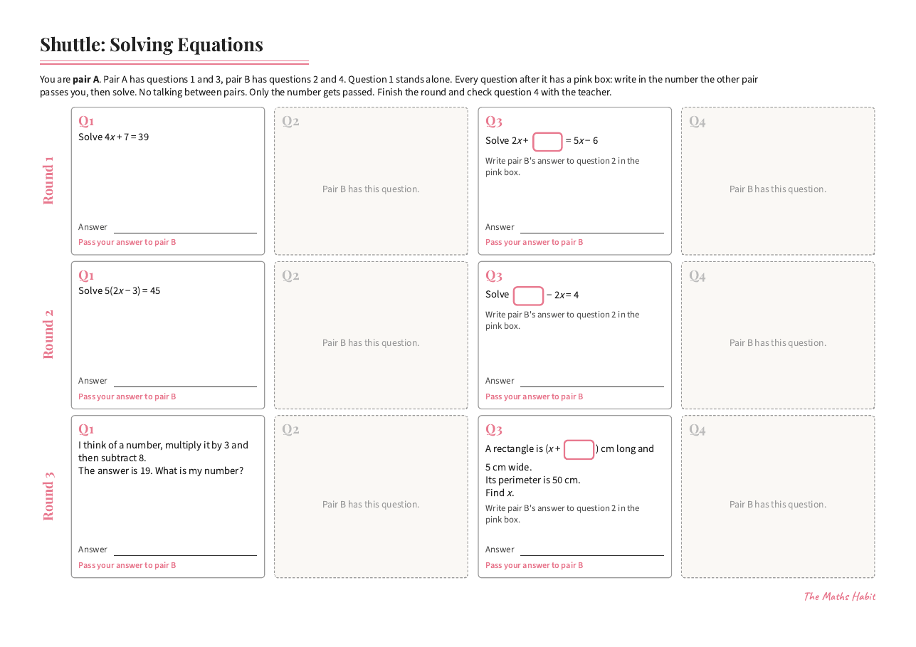 Shuttle: solving equations, first page