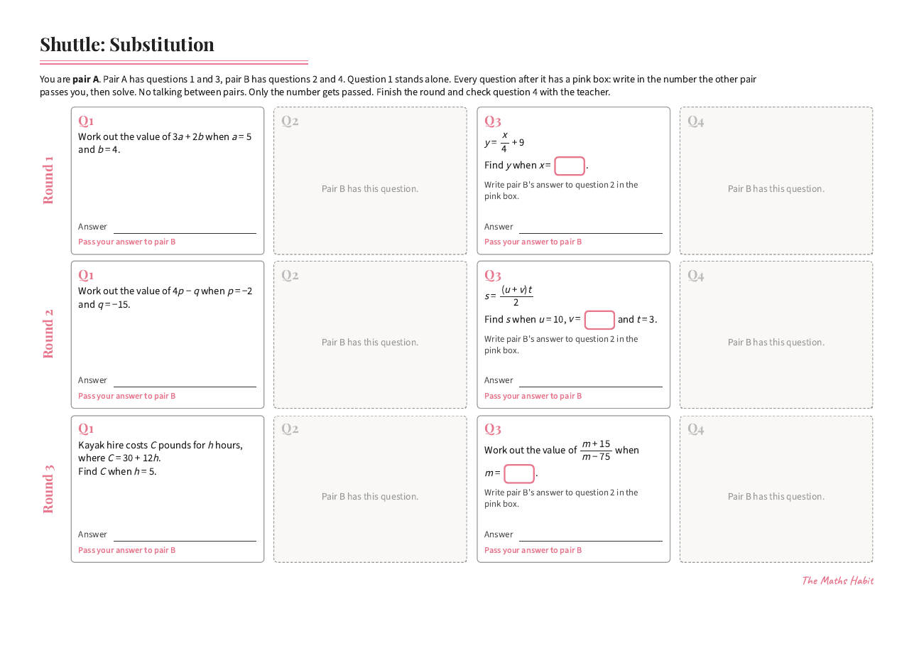 Shuttle: substitution, first page