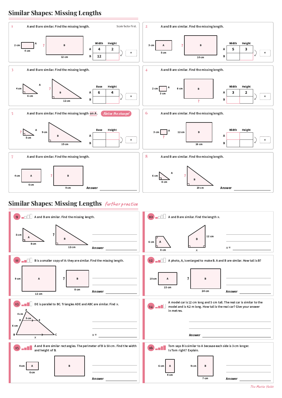 Similar shapes: missing lengths, first page