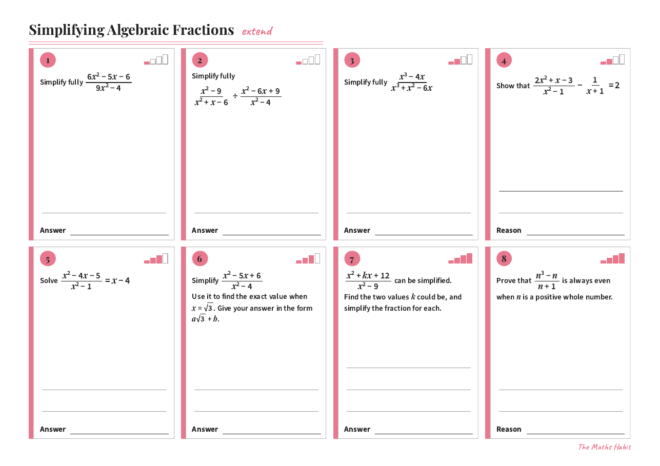 Simplifying algebraic fractions, Extend, first page