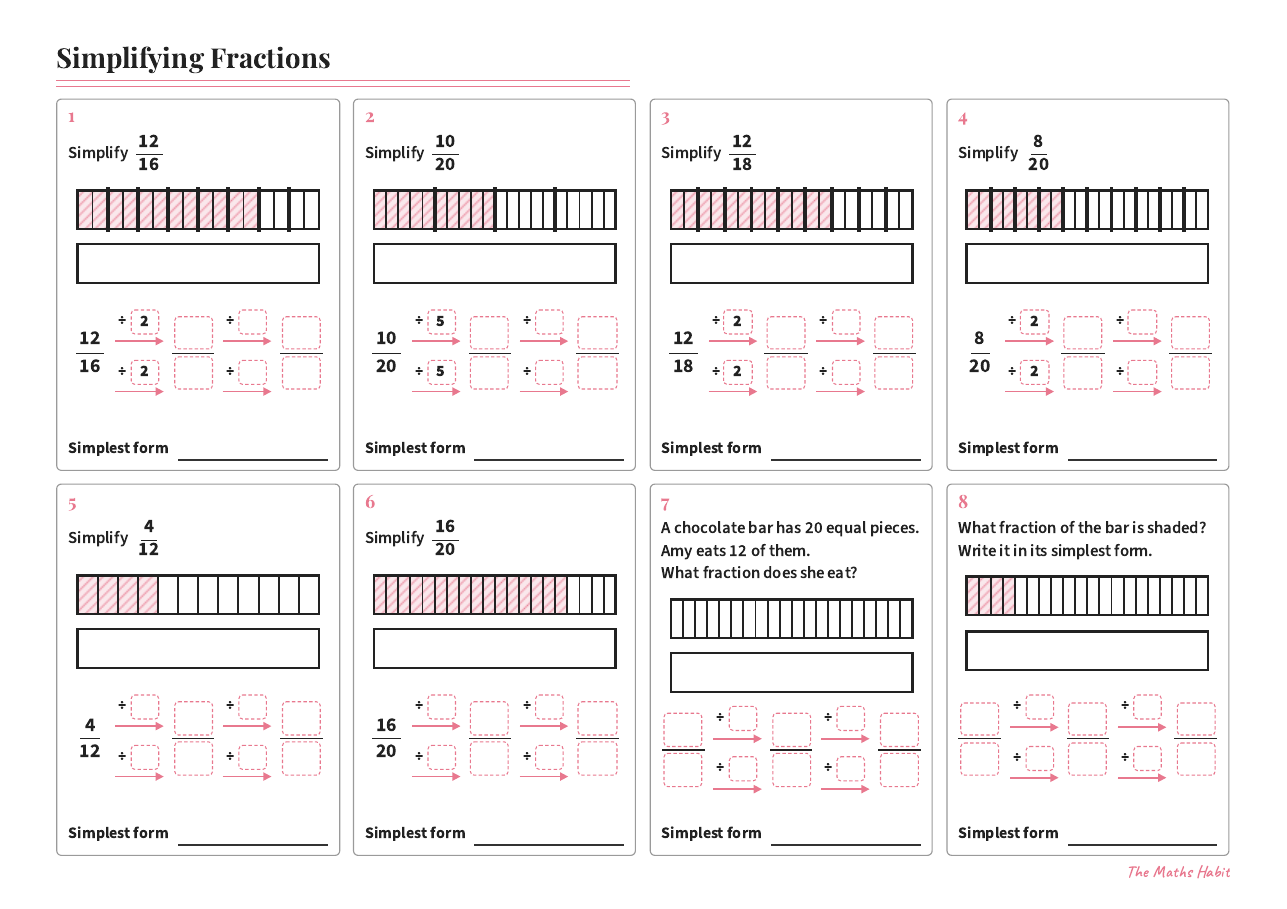 Simplifying fractions, first page
