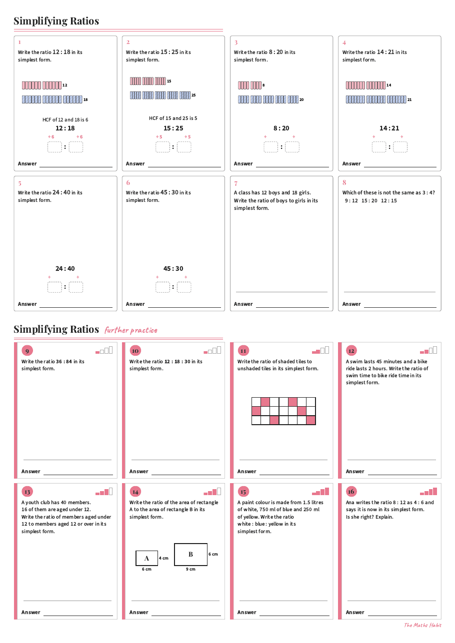 Simplifying ratios, first page