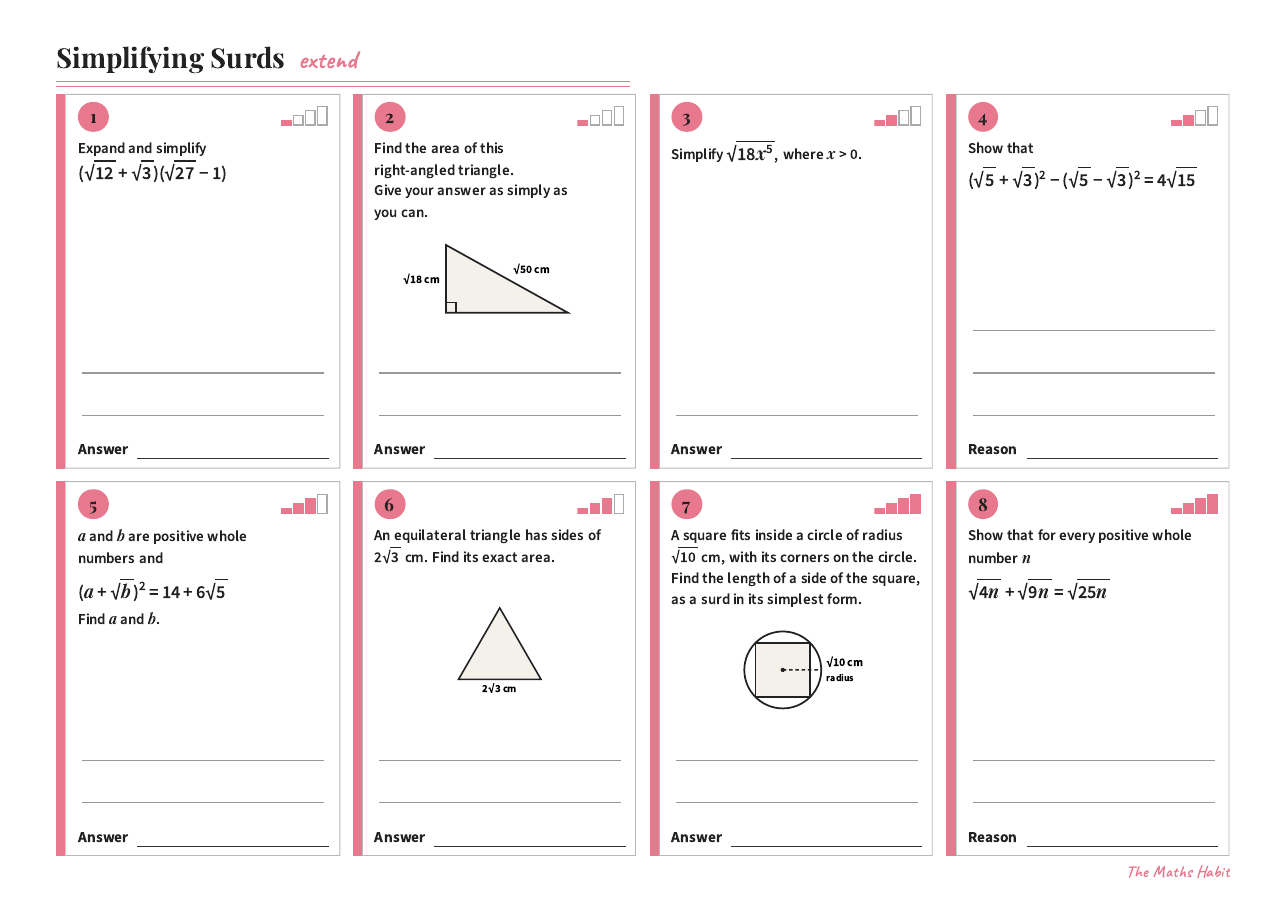 Simplifying surds, Extend, first page