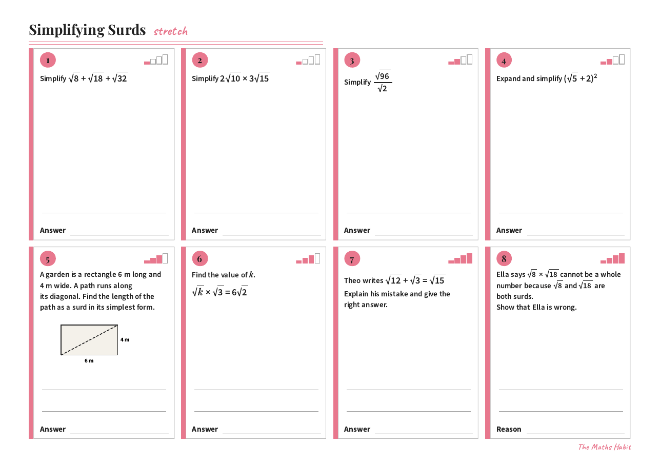 Simplifying surds, Stretch, first page