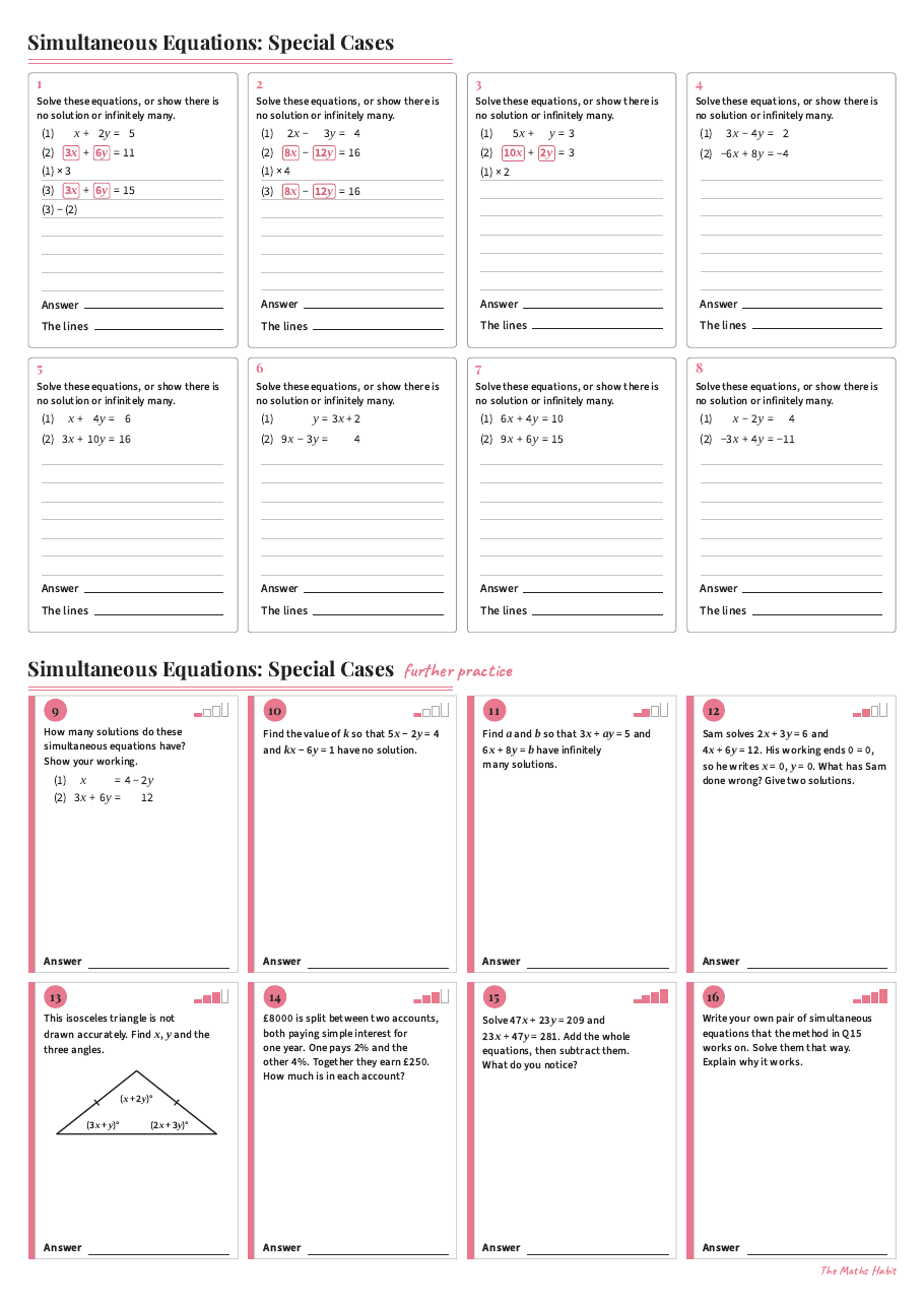 Simultaneous equations: special cases, first page