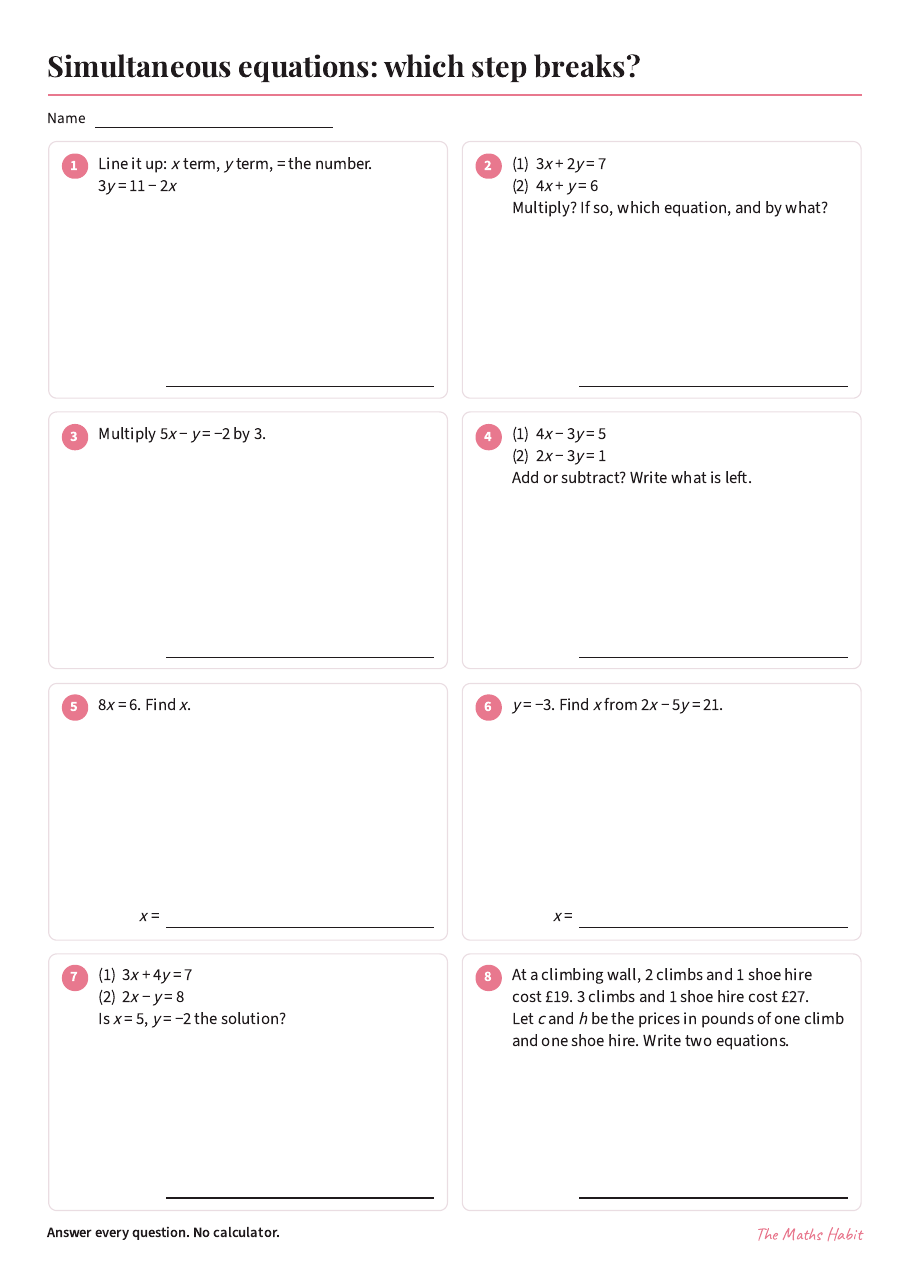 Simultaneous equations: which step breaks?, first page