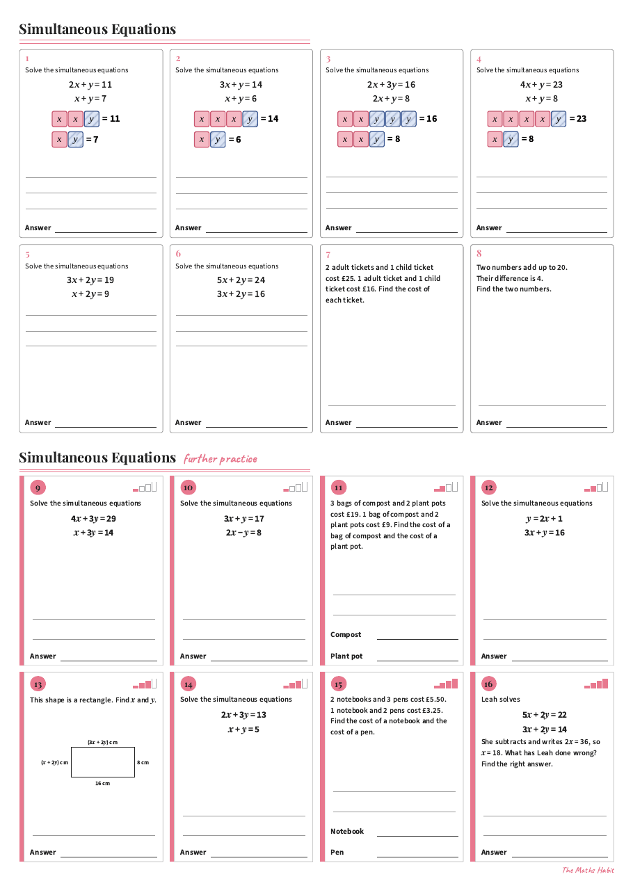 Simultaneous equations, first page