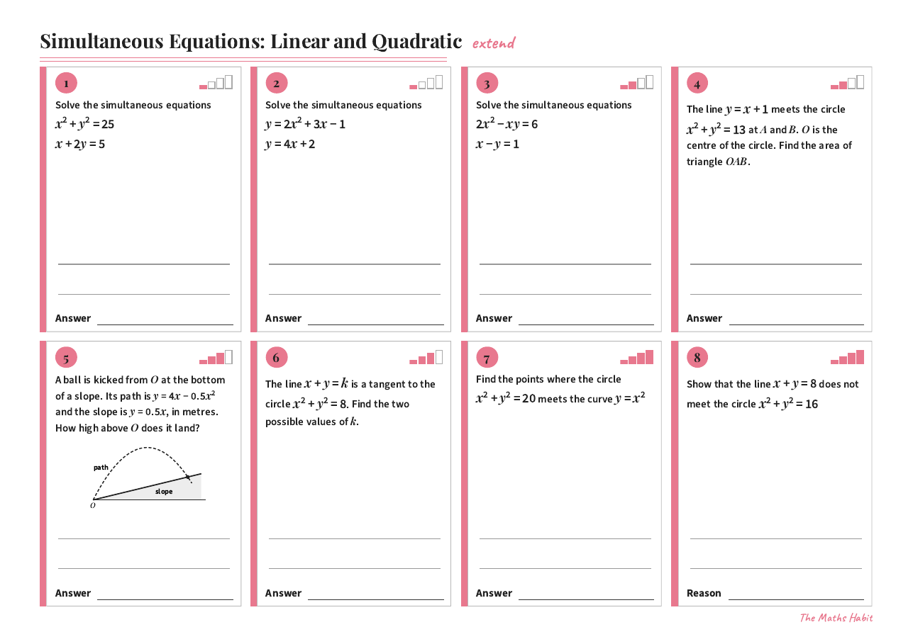 Simultaneous equations: linear and quadratic, Extend, first page