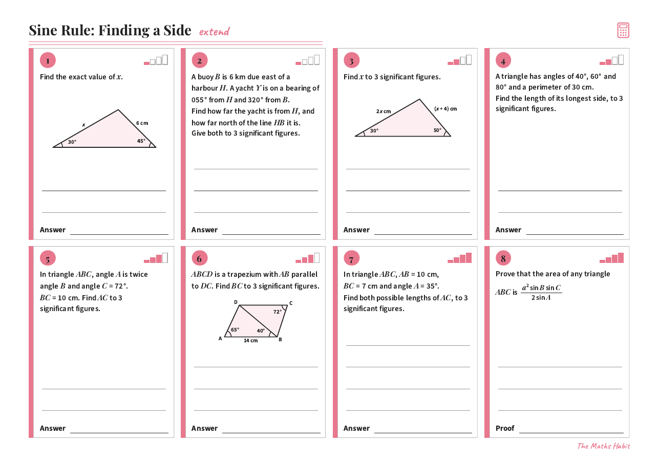 Sine rule: finding a side, Extend, first page