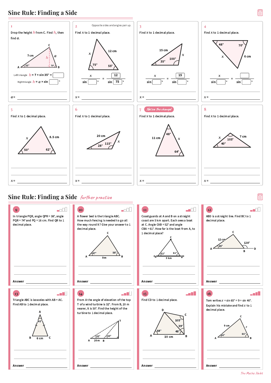 Sine rule: finding a side, first page