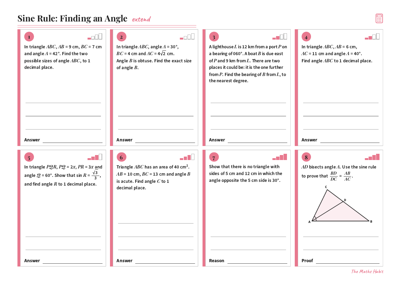 Sine rule: finding an angle, Extend, first page