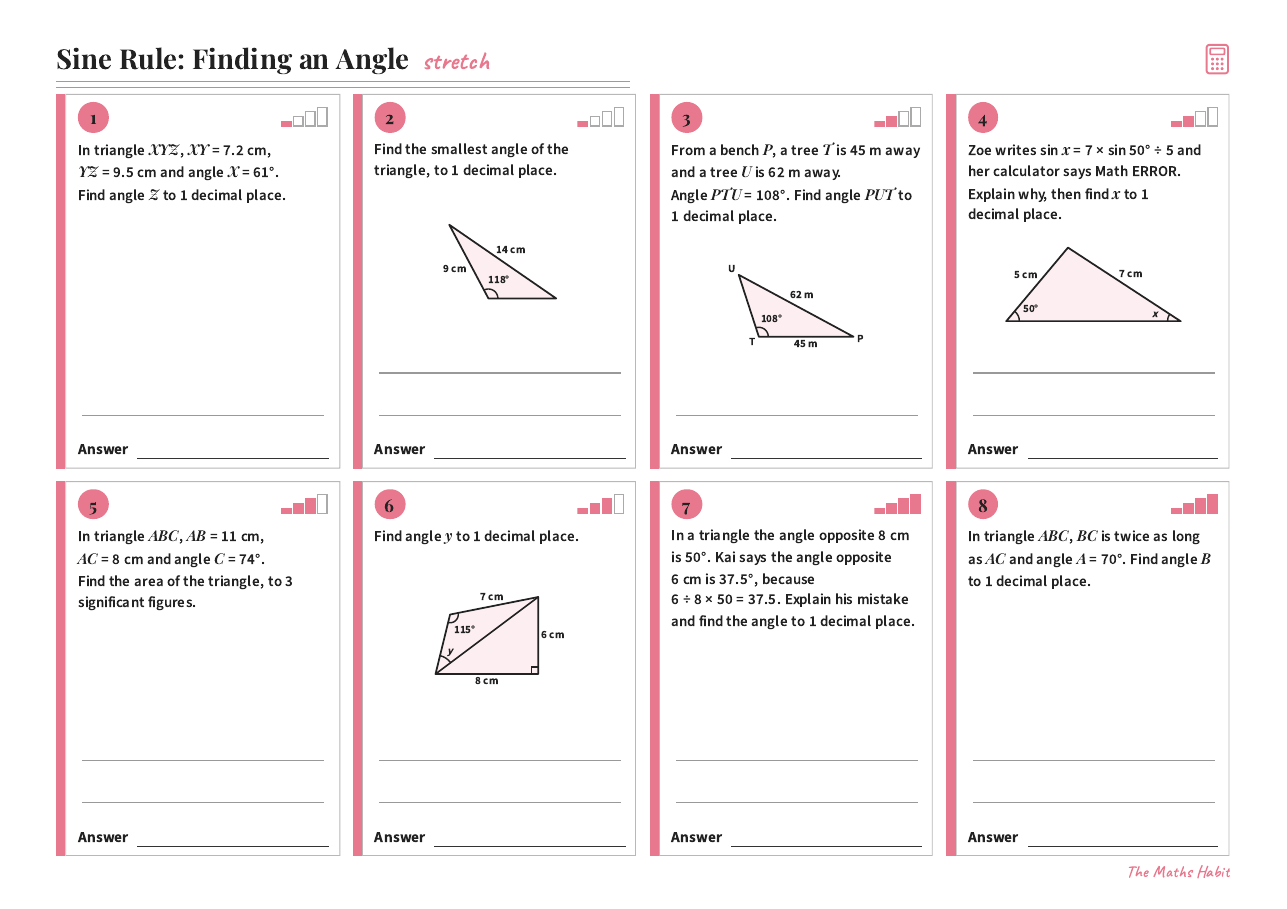 Sine rule: finding an angle, Stretch, first page
