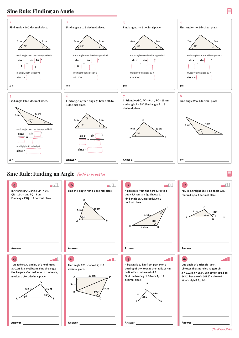 Sine rule: finding an angle, first page