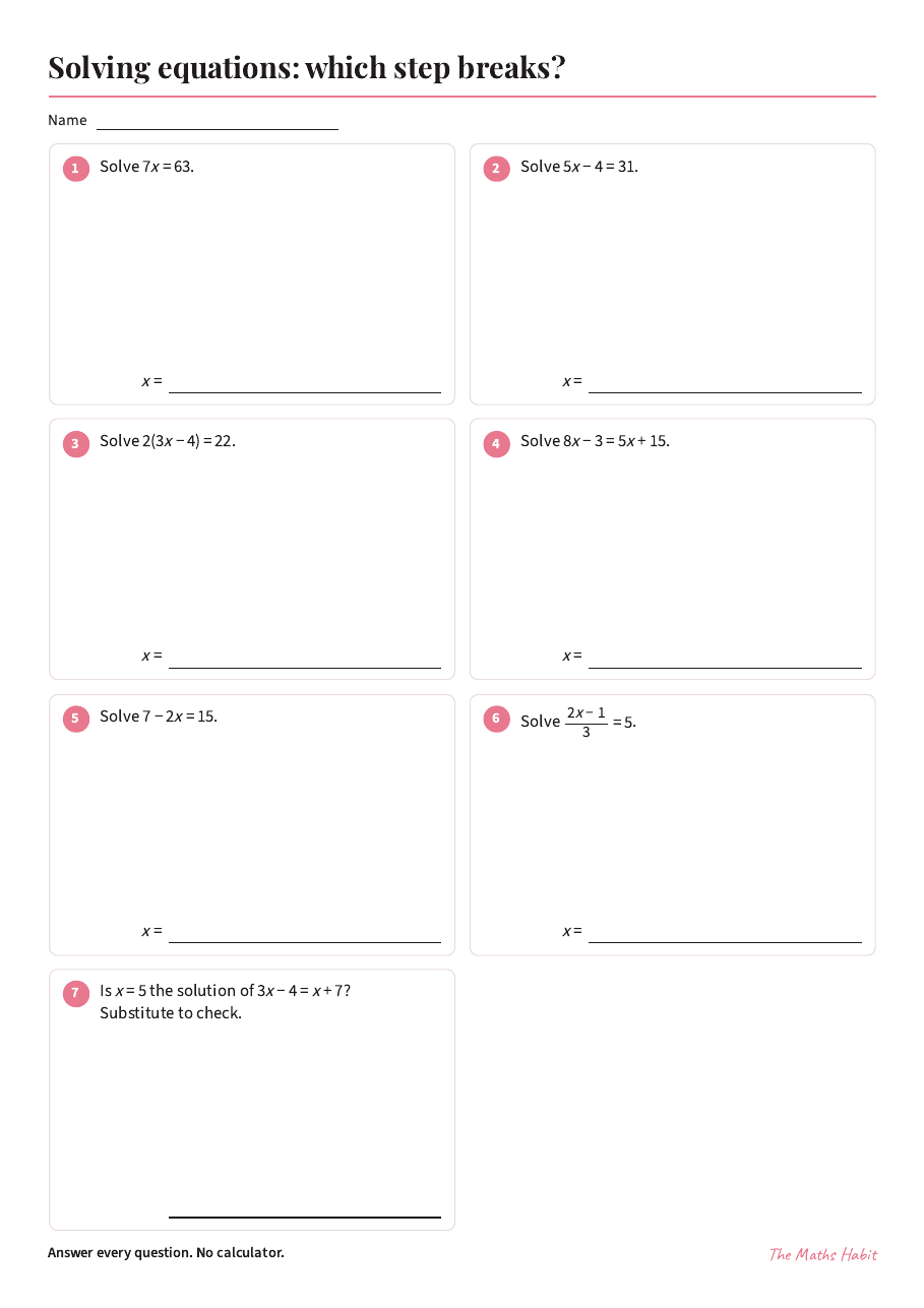 Solving equations: which step breaks?, first page