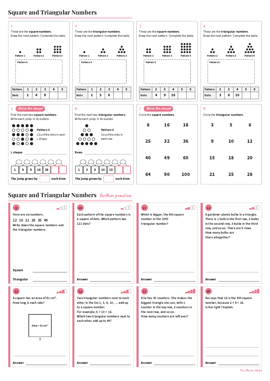 Square and triangular numbers, first page