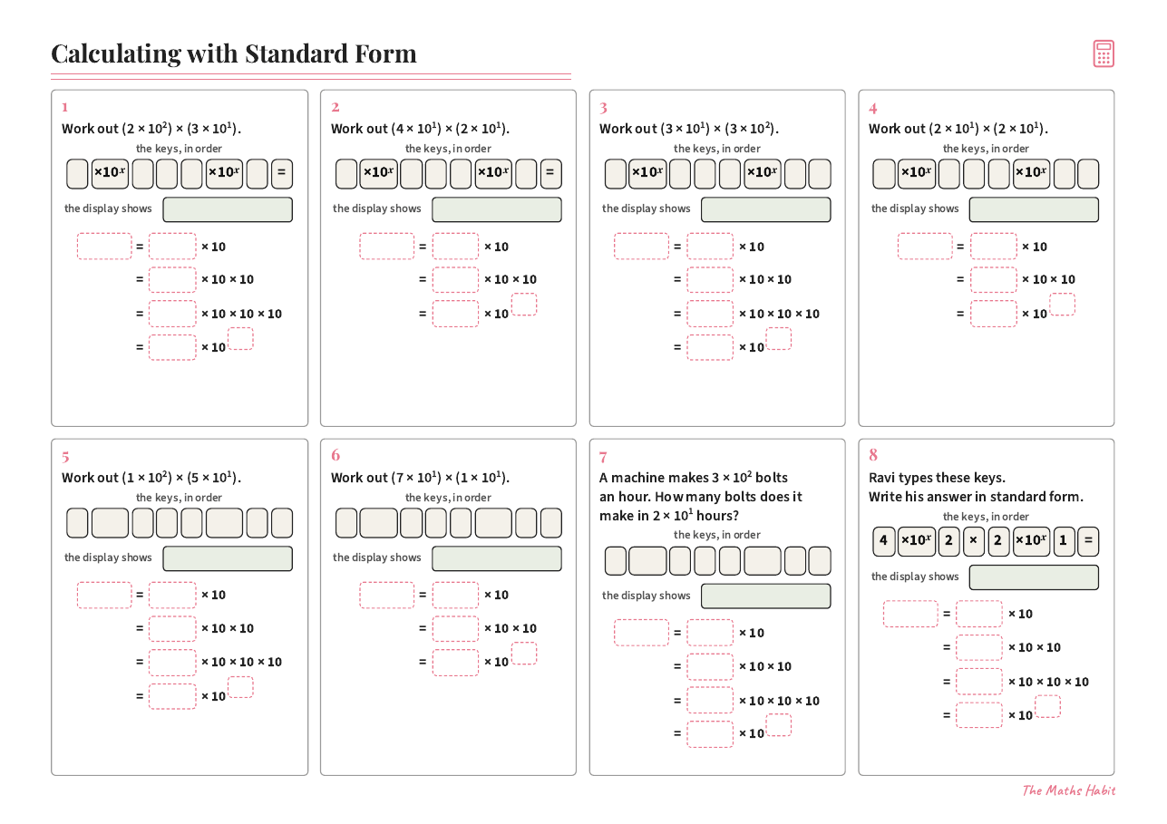 Calculating with standard form, first page