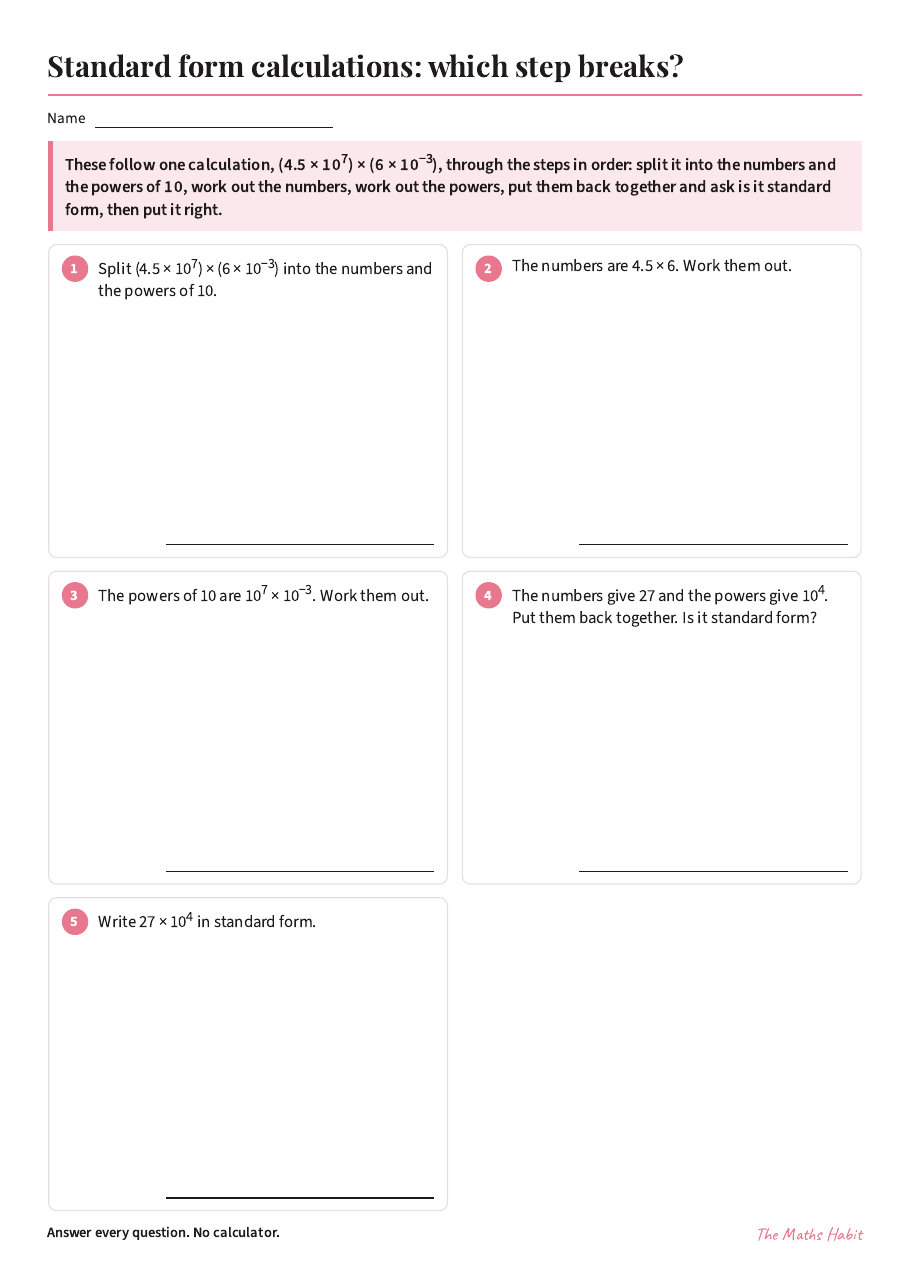 Standard form calculations: which step breaks?, first page