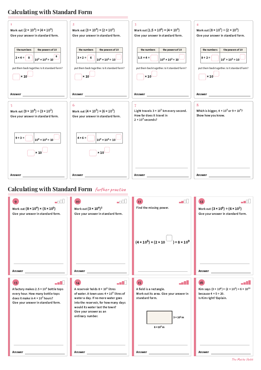 Calculating with standard form, first page