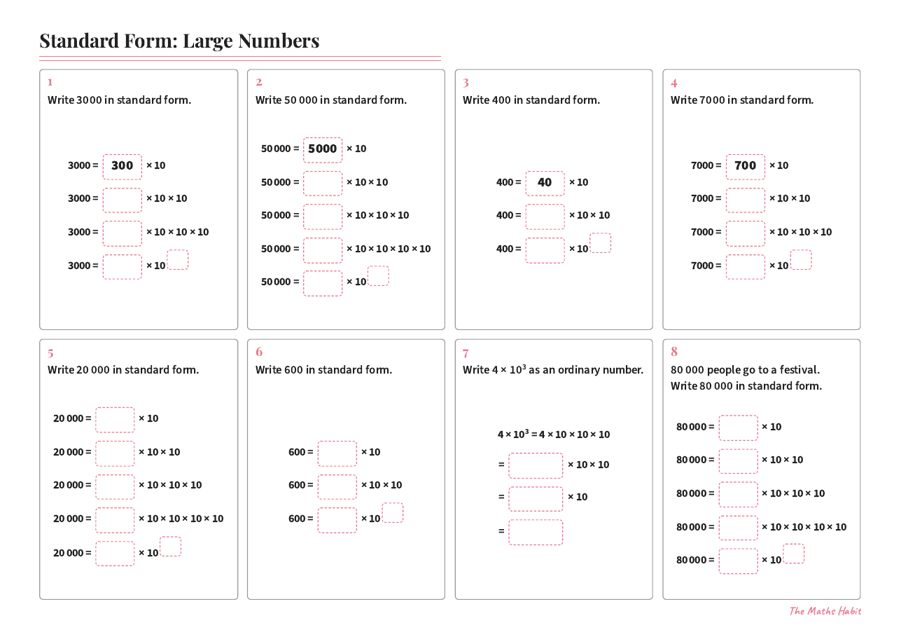 Standard form: large numbers, first page