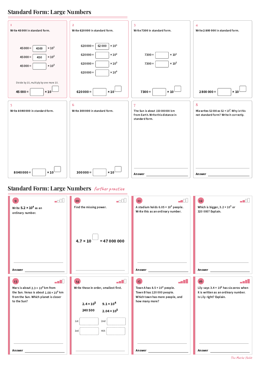 Standard form: large numbers, first page