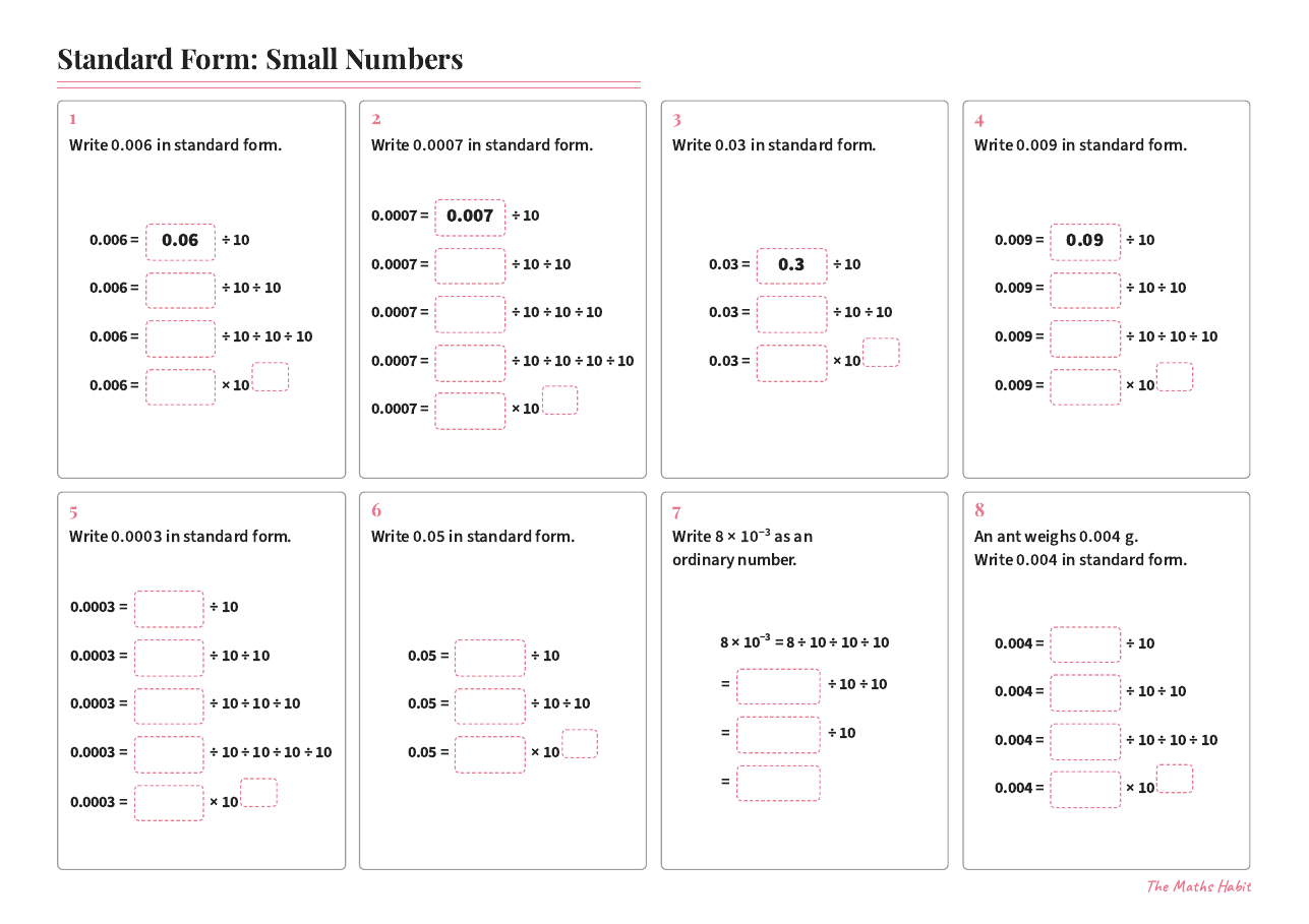 Standard form: small numbers, first page