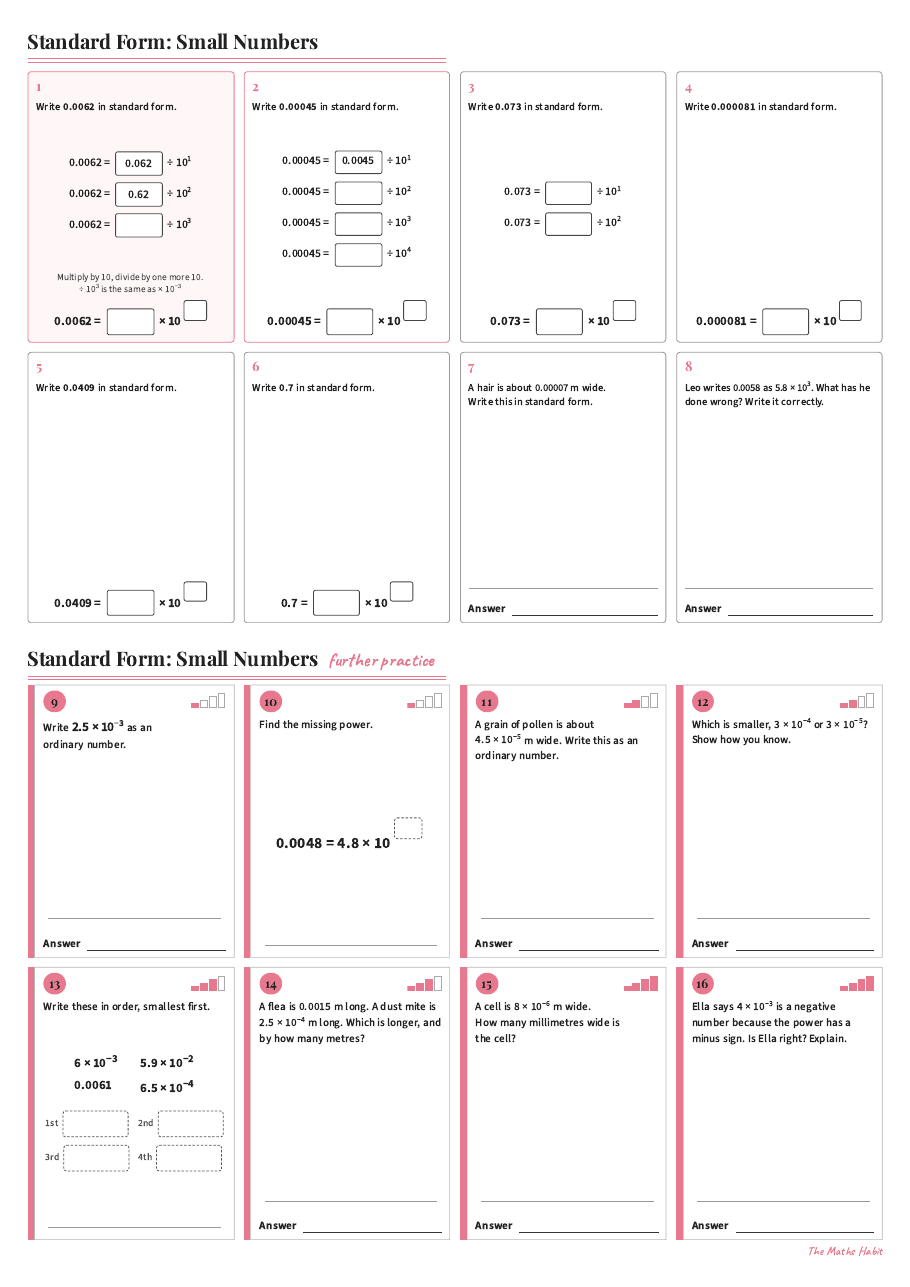 Standard form: small numbers, first page