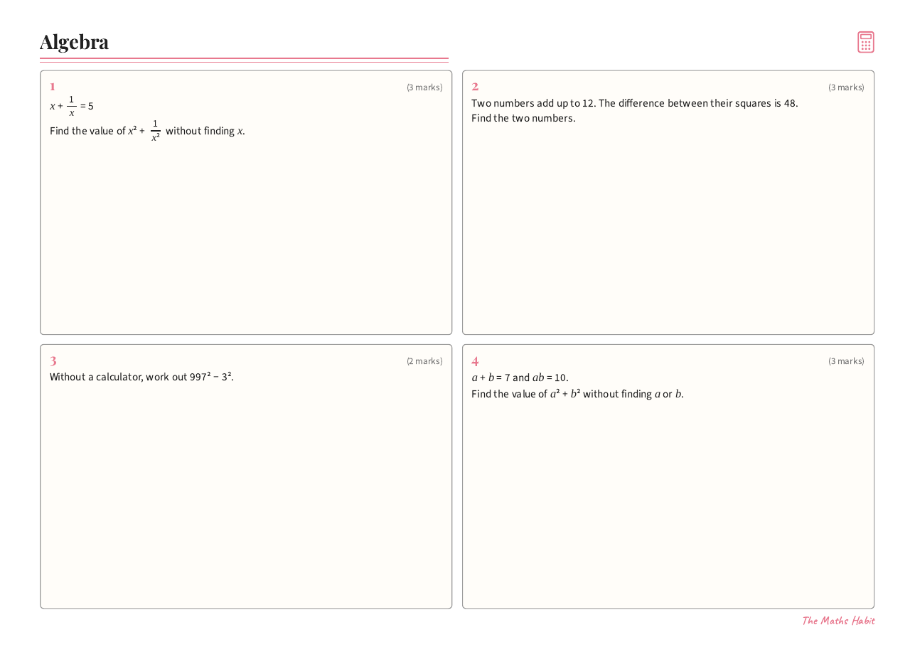 Algebra without solving, first page