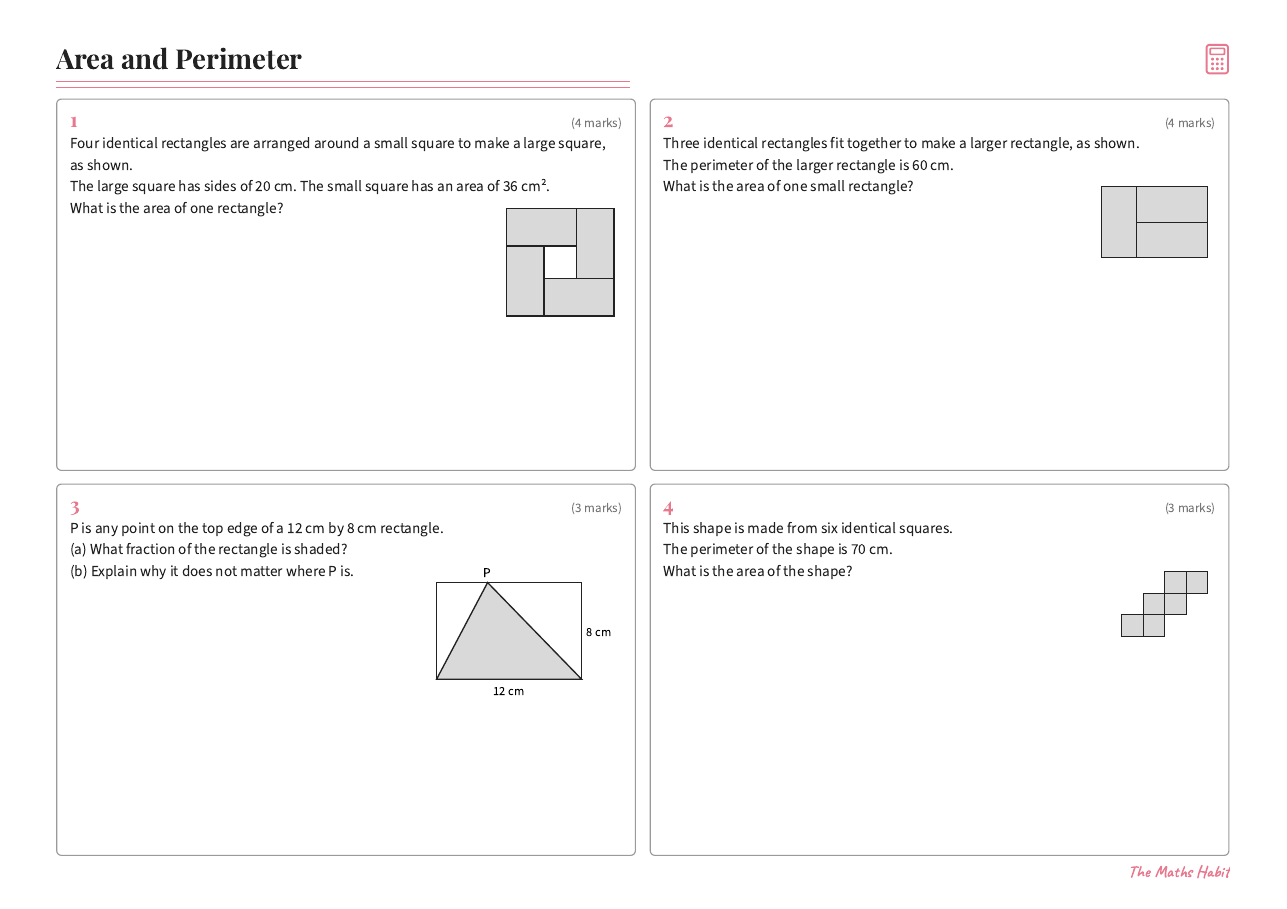 Area and perimeter, first page