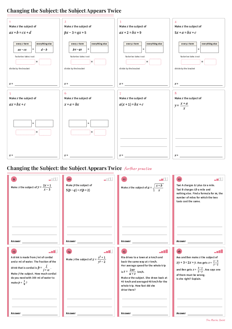 Changing the subject: the subject appears twice, first page