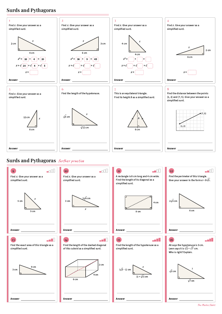 Surds and Pythagoras, first page
