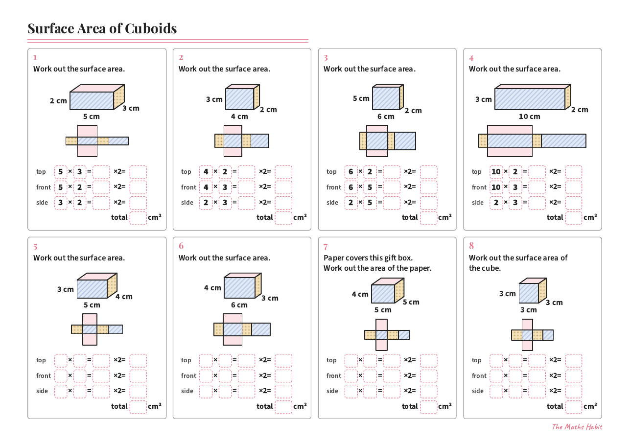 Surface area of cuboids, first page