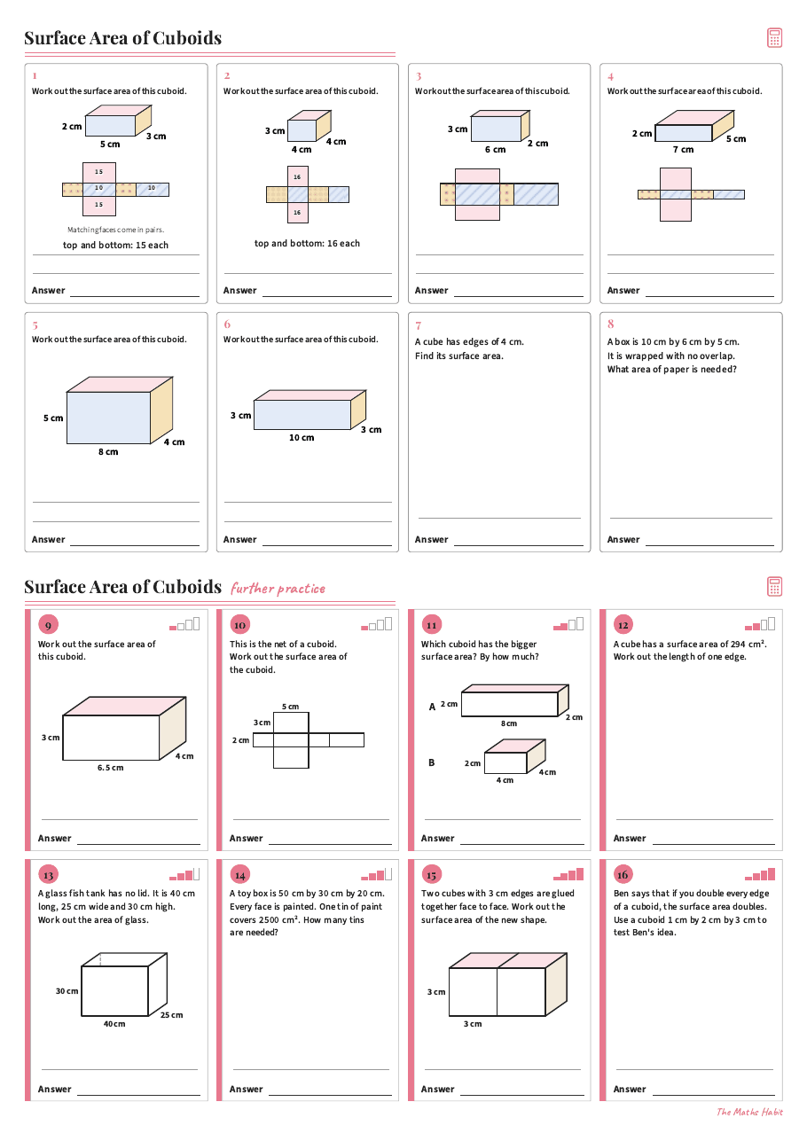 Surface area of cuboids, first page