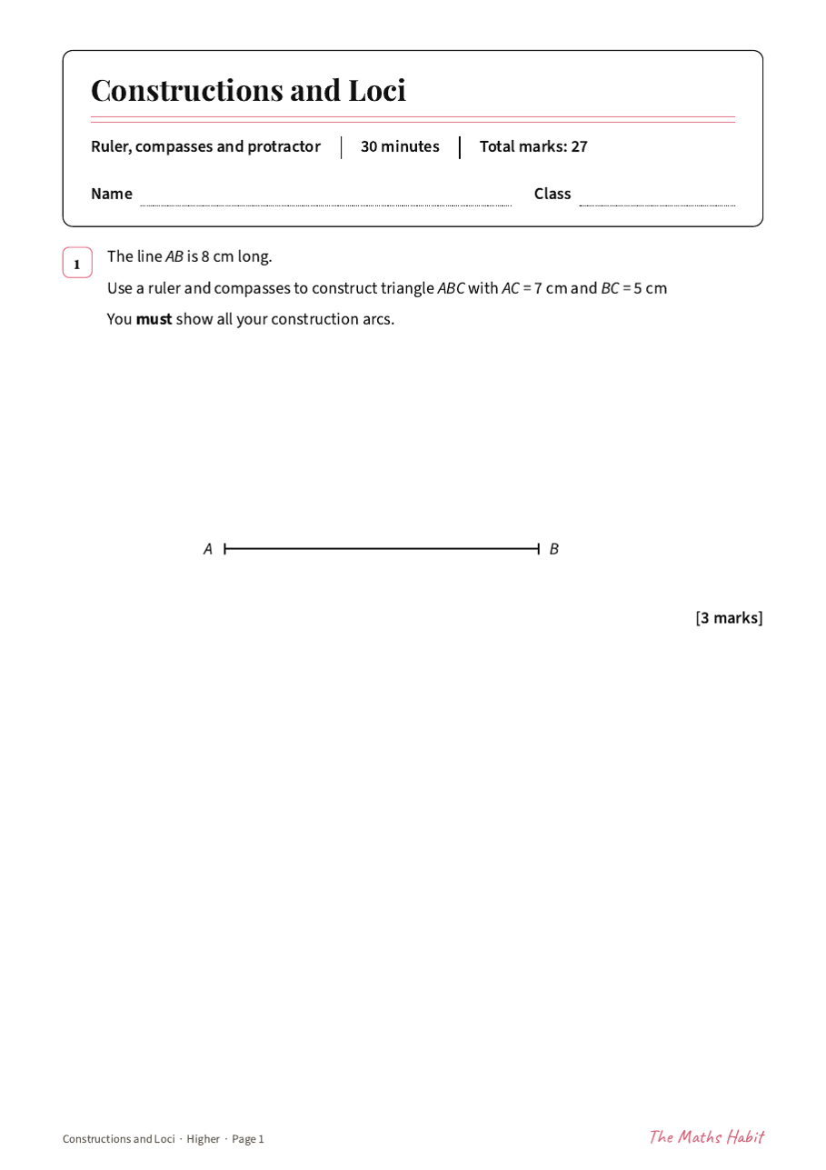Constructions and loci test: Higher, first page