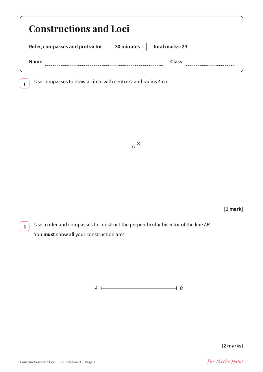 Constructions and loci test: Foundation B, first page