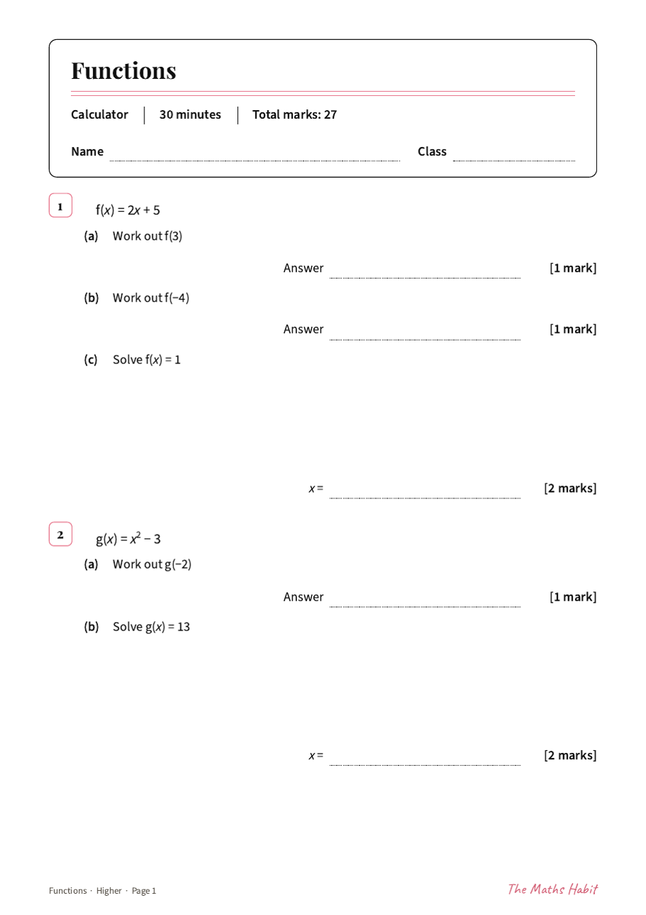 Functions test: Higher, first page