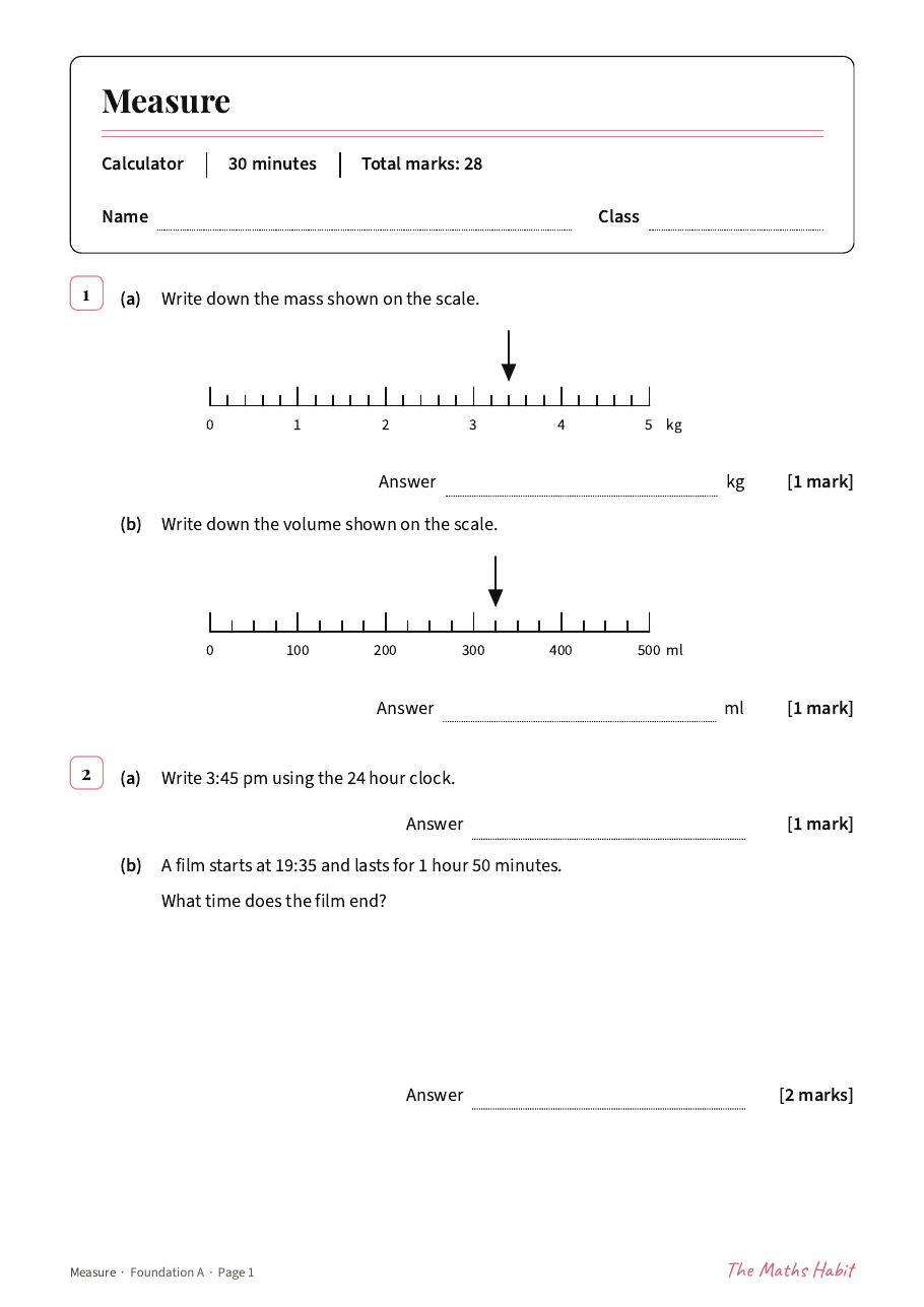 Measure test: Foundation A, first page