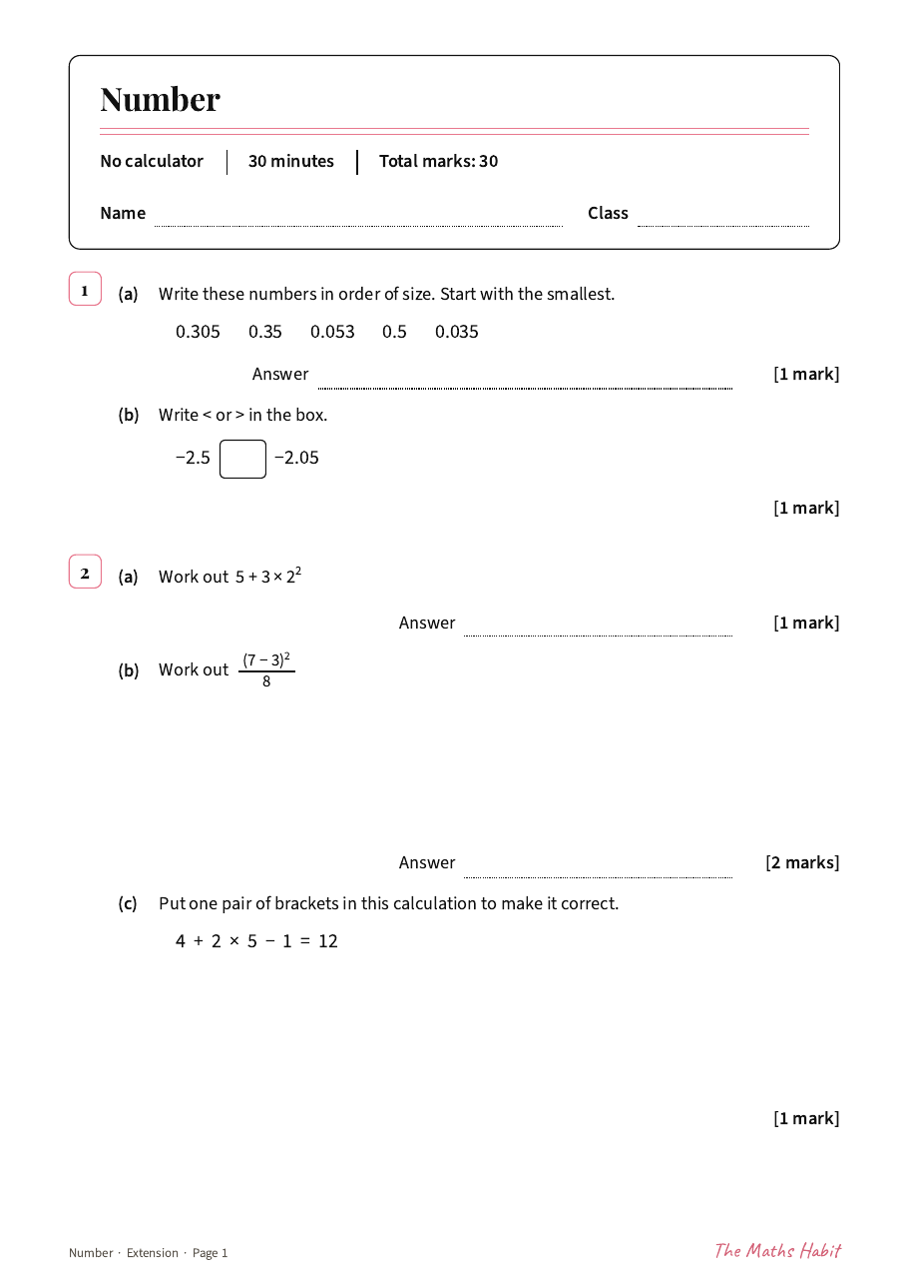 Number test: Extension, first page