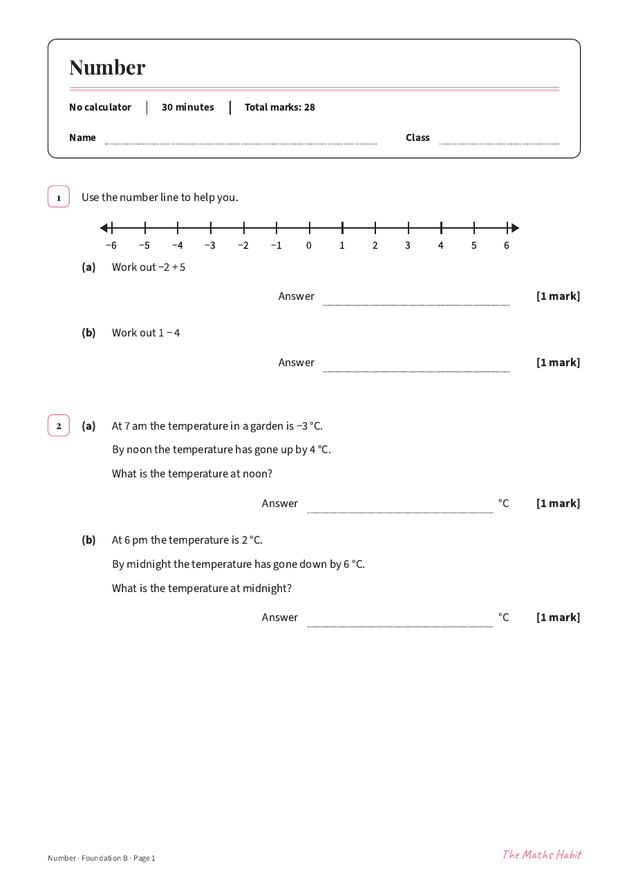 Number test: Foundation B, first page