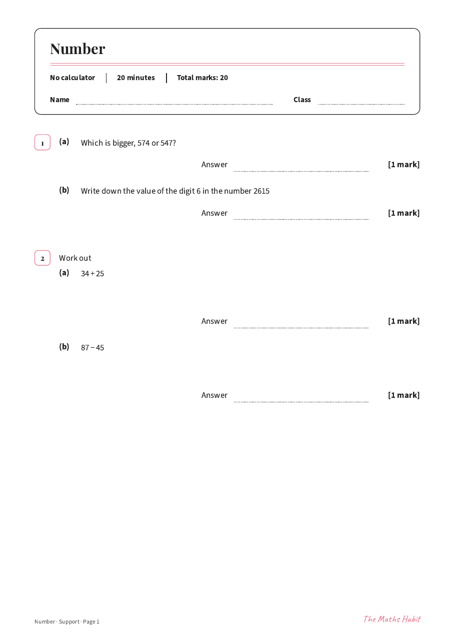 Number test: Support, first page
