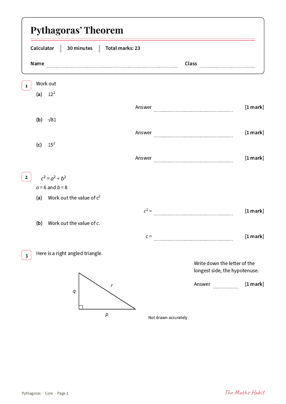 Pythagoras test: Core, first page