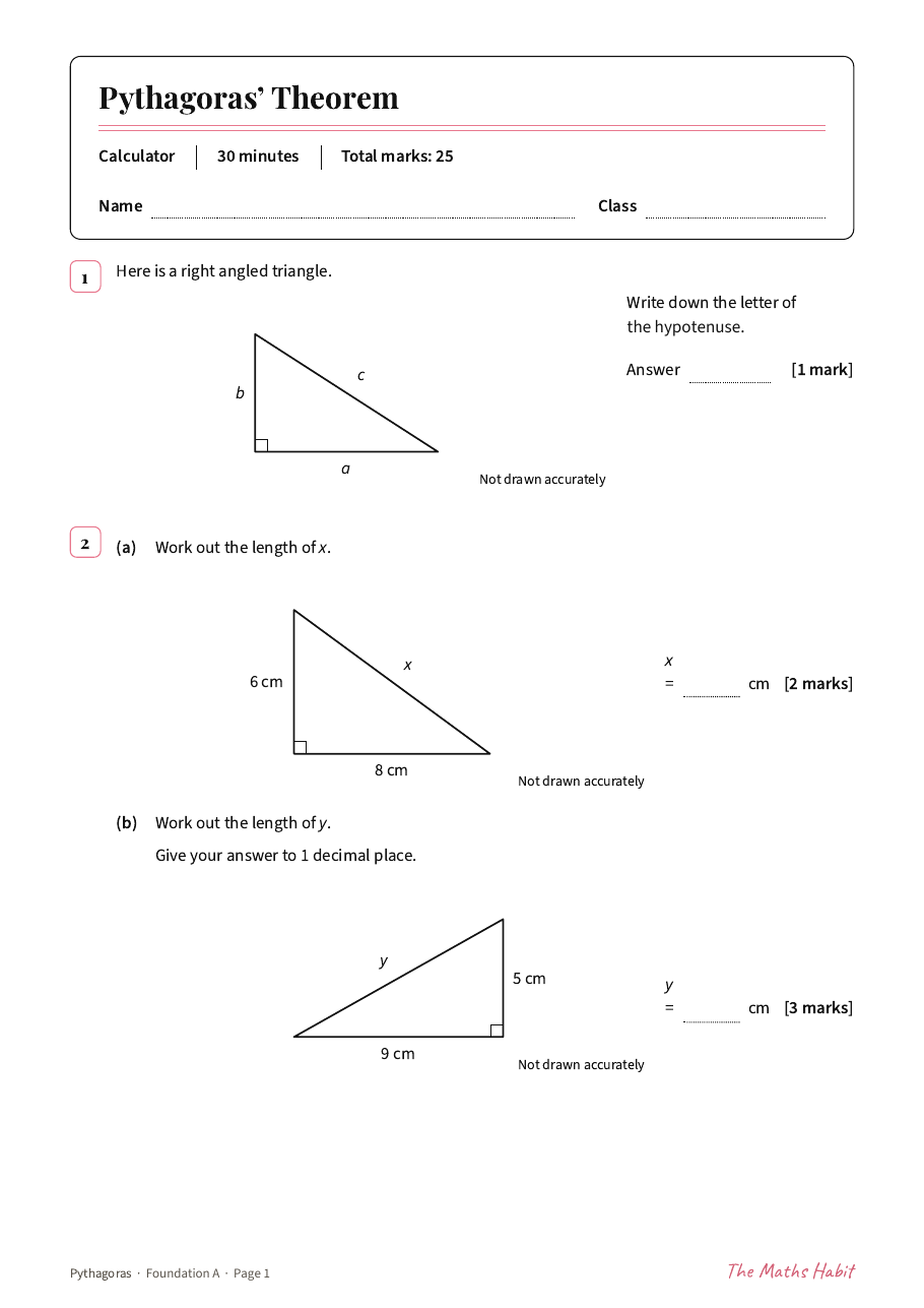 Pythagoras test: Foundation A, first page