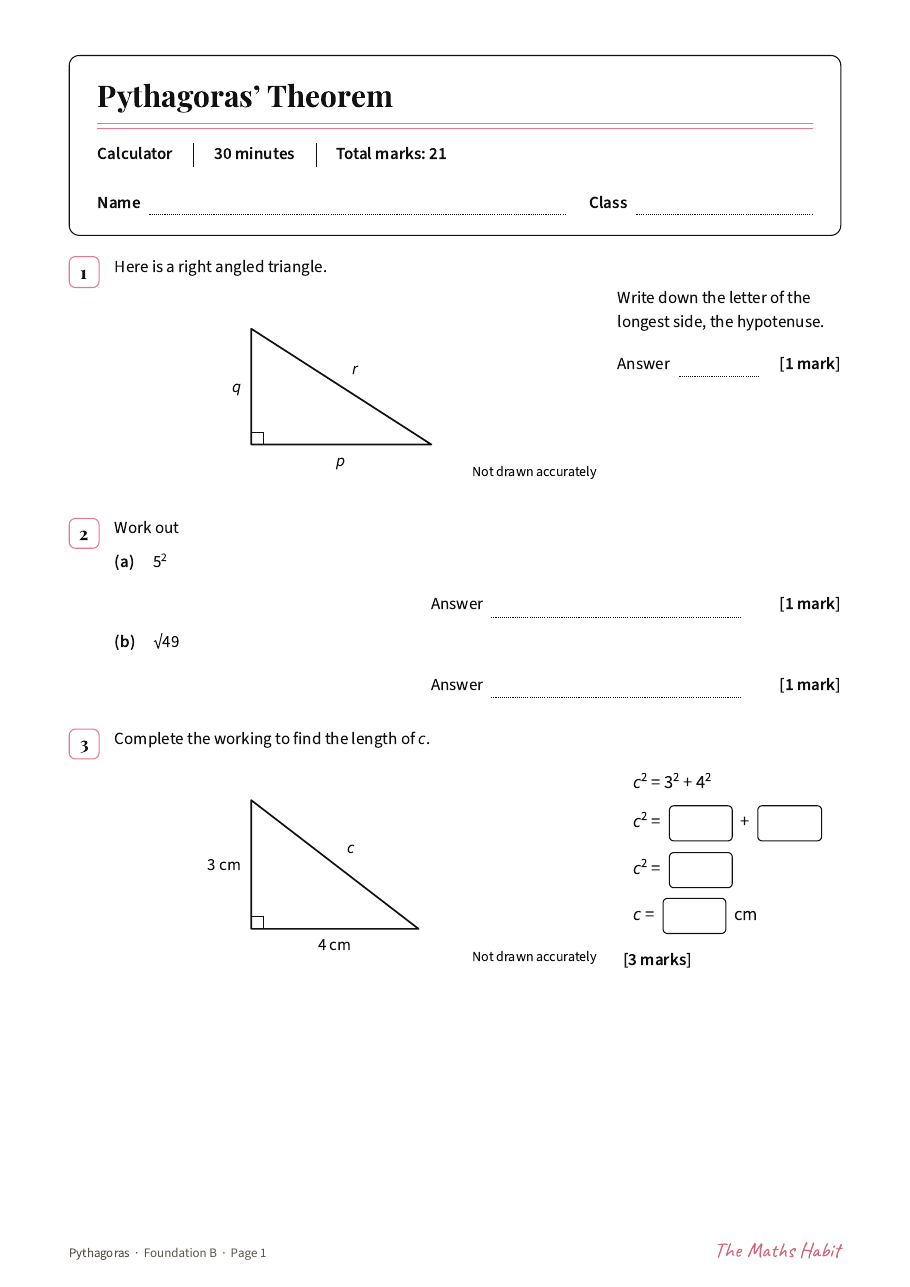 Pythagoras test: Foundation B, first page